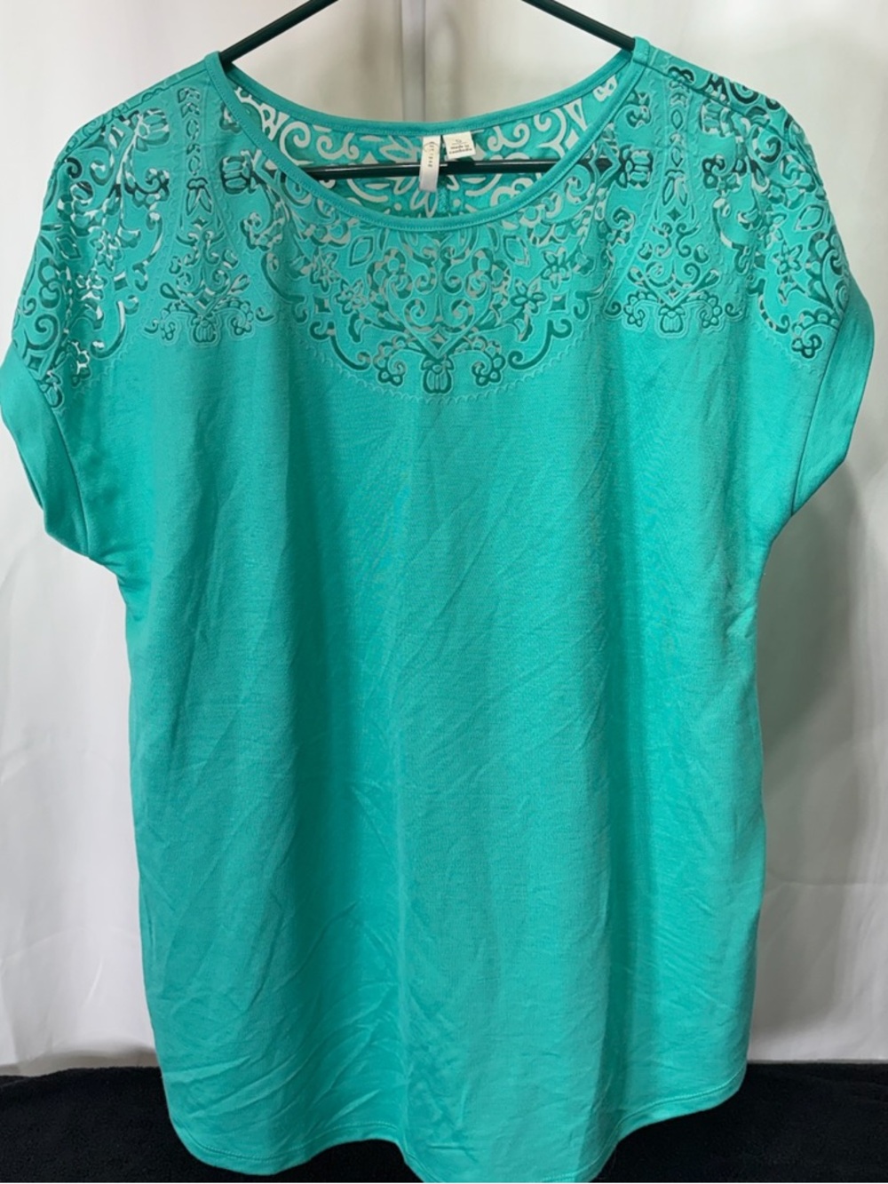 Women's Teal Short Sleeve Tee with Embellished Yoke 2540